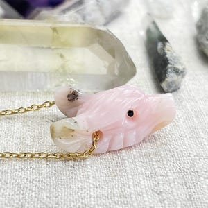 Mini Pink Opal Carved Wolf Necklace (EPJ-WAAA17)