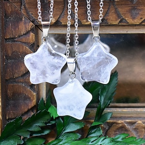 Clear Quartz Star Necklace: Silver Plated Gemstone Pendant