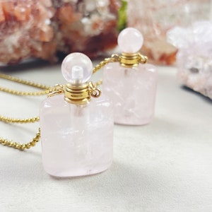 Gold Square Rose Quartz Bottle Necklace (EPJ-NAAH12)