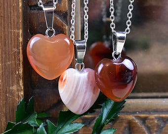 Carnelian Heart Necklace: Silver Plated Gemstone Pendant (16mm)