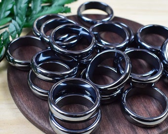Hematite Ring: Natural Stone Thin Band, Grounding Jewelry