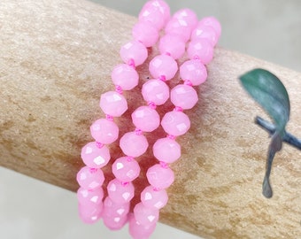 Pulsera anudada a mano con cuentas de cristal neón rosa (EPJ-BSBA10-PK)