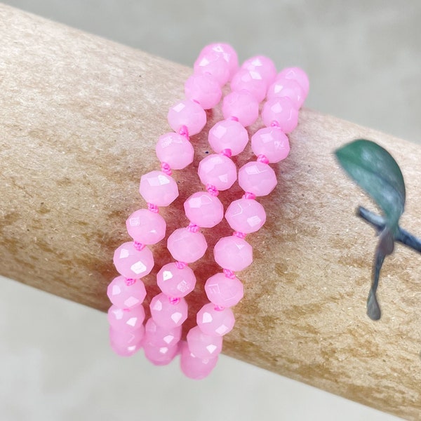 Barb// Pink Neon Crystal Beaded Handknotted Bracelet (EPJ-BSBA10-PK)