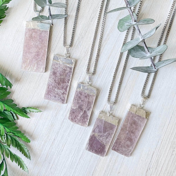 Silver Lepidolite Slice Necklace (EPJ-NAWG13)