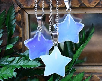 Opalite Star Necklace: Silver Plated Chain, Layering Necklace