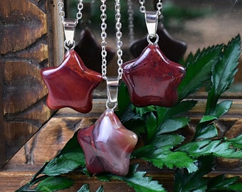 Red Jasper 20mm Star Necklace, Silver Gemstone Necklace, Layering Statement Necklace (EPJ-NW20AEA26)