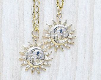 ゴールドサンムーンチャームネックレス：天体重ね付けジュエリー