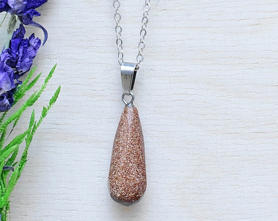 Red Goldstone Faceted Teardrop Necklace, Silver Gemstone Necklace, Layering Statement Necklace (EPJ-NW20AAD17)