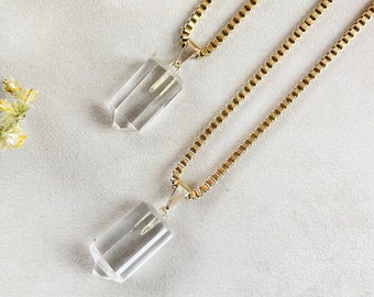 Gold Clear Quartz Point Charm Necklace (EPJ-NA34-CQ) - Etsy