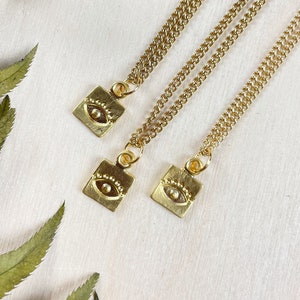 Square Eye Tag Layering Charm Necklace (EPJ-N24A36)