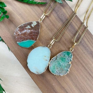 Gold-Plated Chrysoprase Slice Pendant Necklace
