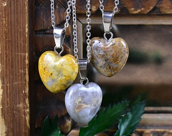 20インチ クレイジー レイズ アゲート ハート ネックレス シルバー