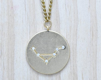Libra Constellation Necklace: Gold Zodiac Charm Pendant with CZ Crystals