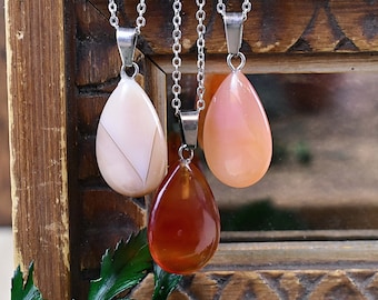 Carnelian Teardrop Necklace: Silver Plated Gemstone Pendant