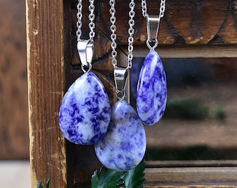 Sodalite 16x24mm Teardrop Necklace, Silver Gemstone Necklace, Layering Statement Necklace (EPJ-NW20AAA19)