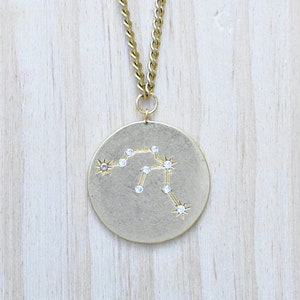 Aquarius Zodiac Constellation Charm Necklace, Gold Zodiac Charm Pendant, Statement Layering Necklace (EPJ-NA20AAC10)