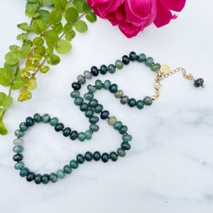 Moss Agate 8mm Hand Knotted Beaded Necklace (EPJ-NSBA14-MA)