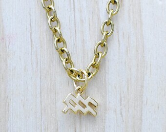 Gold Aquarius Zodiac Charm Necklace