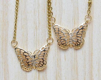 Butterfly Charm Necklace, Gold Butterfly Insect Monarch Pendant, Statement Layering Necklace (EPJ-NC19RTA10)