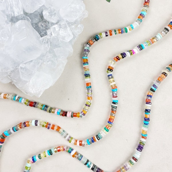 Gemma// Multi Gemstone Heishi Beaded Necklace (EPJ-NSBB13)