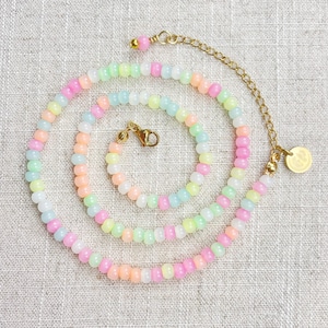 Mixie/// Sorbet Czech Glass Beaded Necklace: Pastel Gold Choker