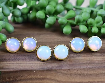 Boucles d’oreilles Opalite 12mm Stud, Boucles d’oreilles Gemstone Cabochon (EPJ-ES19CSA20)