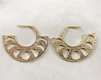 Gold Moon Phase Hoop Earrings, Gold Large Moon Phase Hoop Earrings, Large Celestial Earrings (EPJ-EH20AAA10)