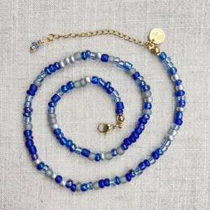 Mixie// Czech Glass Beaded Choker: Blue Silver Layering Necklace