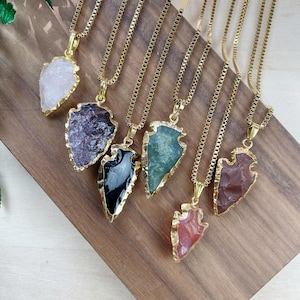 Gold Gemstone Rough Arrowhead Necklace (EPJ-NAWA37)