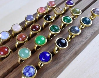 Gold Stainless Steel Gemstone Cabochon Ring - Adjustable 15mm