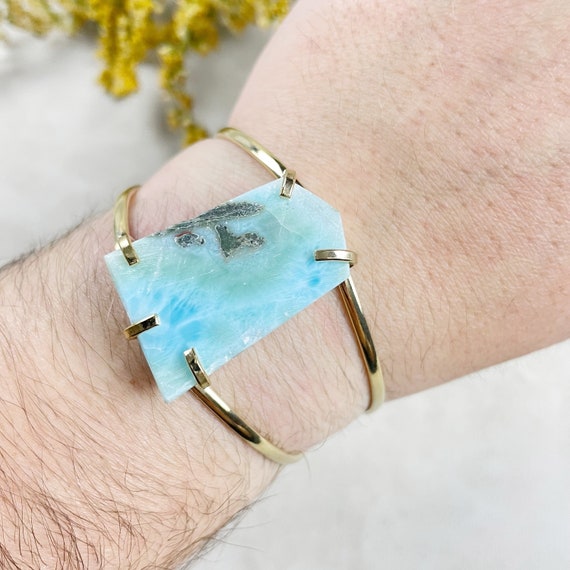Gold Larimar Freeform Statement Cuff Bracelet (EPJ-BAAA25-5)