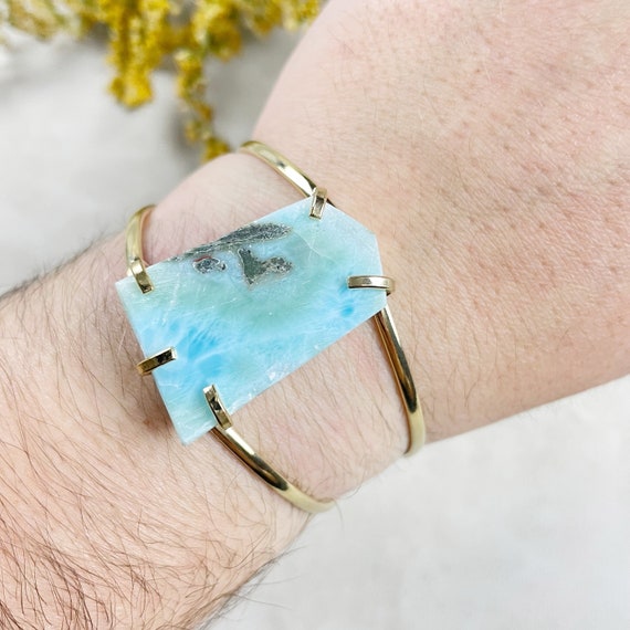 Gold Larimar Freeform Statement Cuff Bracelet (EPJ-BAAA25-5)