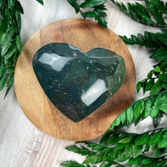 Moss Agate Heart Carving, Gemstone Heart, Home Decor, Paper Weight (EPJ-HDHA21-2)