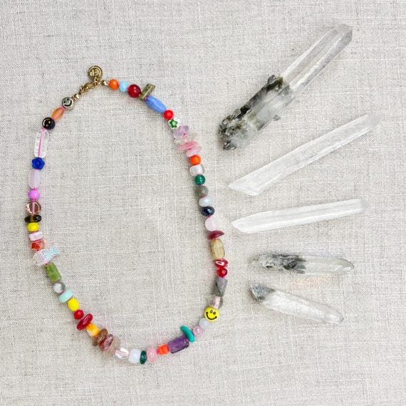Confetti/// Colorful Crystal Gemstone Hand Knotted Beaded Necklace (DEJ-BBCA10-5)
