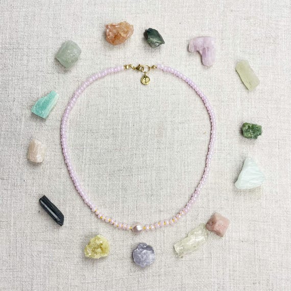 Pink Pearl Czech Glass Beaded Necklace: Gold Layering Choker