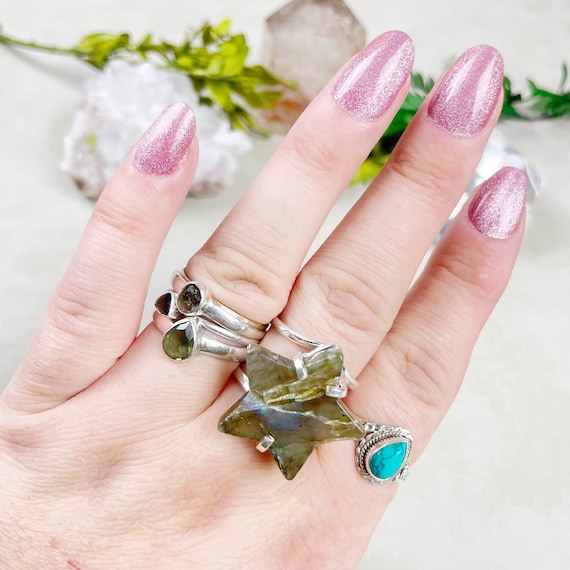 CHIPPED: Silver Labradorite Star Statement Arc Ring (EPJ-RSB17-12)