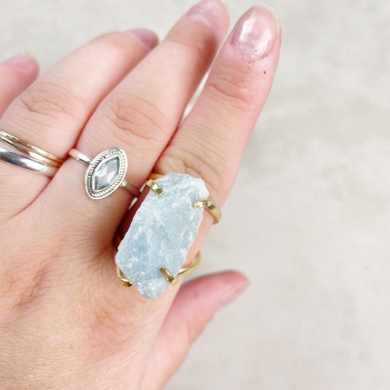 Gold Raw Aquamarine Arc Statement Ring (EPJ-ROCA10-1)