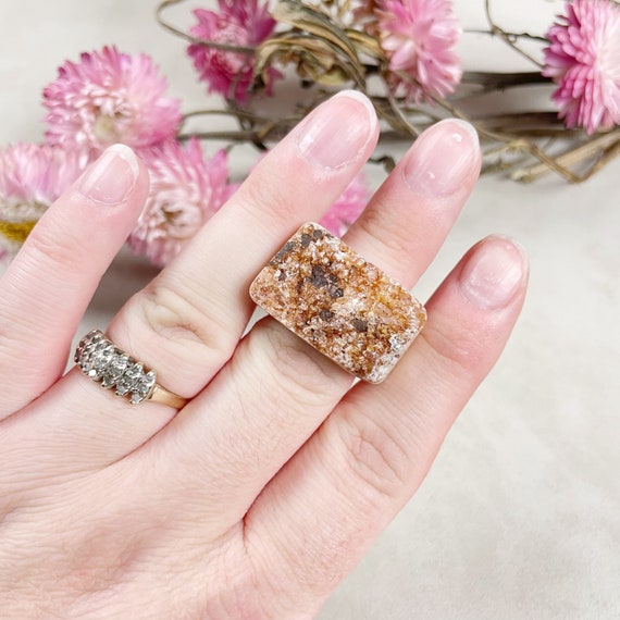 Pink Amethyst Cluster Druzy Carved Ring- Size 6.25 (EPJ-RCGA12-36)