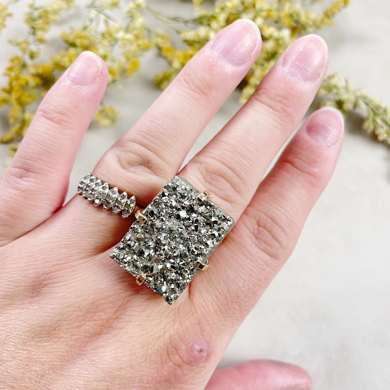 Gold Rectangle Pyrite Statement Wire Ring (EPJ-RA14-6)