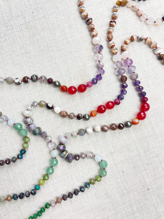 Pulse Fade// Colorful Ombre Gemstone Beaded Handknotted Necklace (EPJ-NSB66)