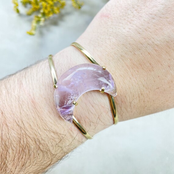 Gold Amethyst Moon Arc Cuff Bracelet (EPJ-BCCA18-AM-4)