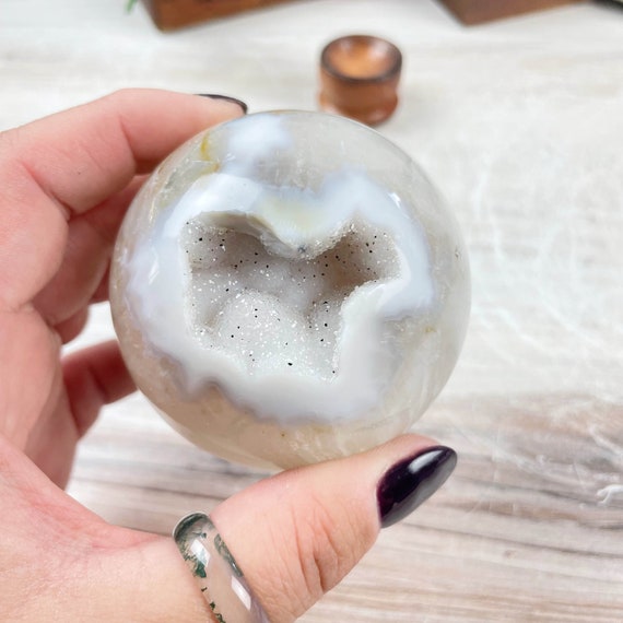 Agate Geode Druzy Orb, Gemstone Orb Sphere, Home Decor, Natural Gemstone Crystal Orb (EPJ-HD20AAA18-14)