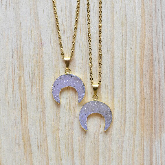 Crescent Moon Druzy Layering Pendant Necklace (EPJ-N19SAA11)