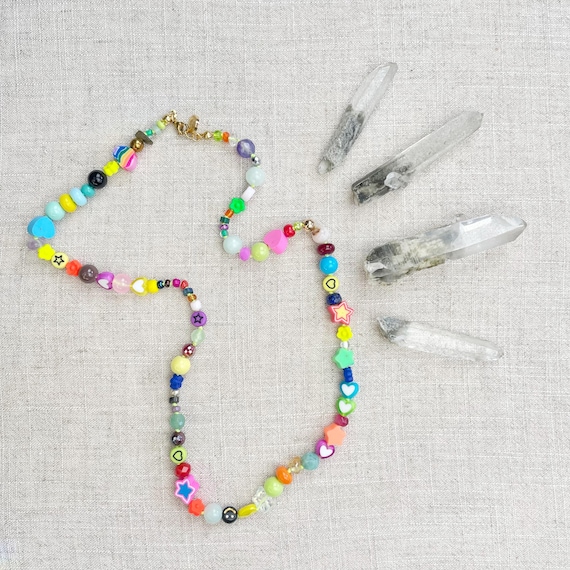Confetti/// Colorful Crystal Gemstone Hand Knotted Beaded Necklace (DEJ-BBCA10-27)