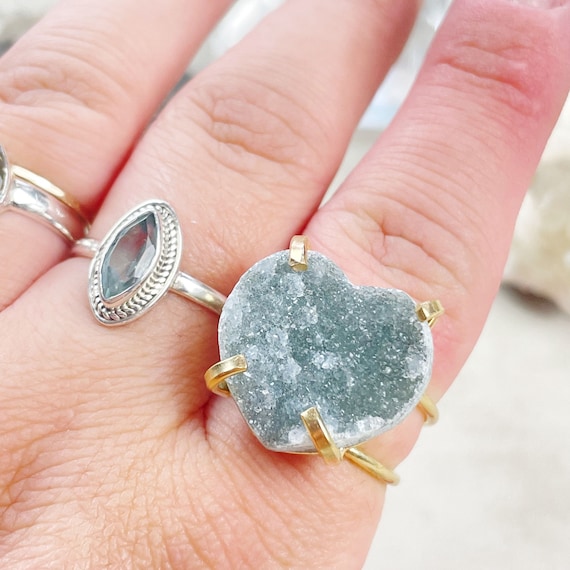 Gold Heart Druzy Statement Wire Ring (EPJ-ROAA17-1)