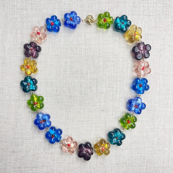 Prim/// Colorful Daisy Flower Glass Beaded Necklace (DEJ-BBCD10)