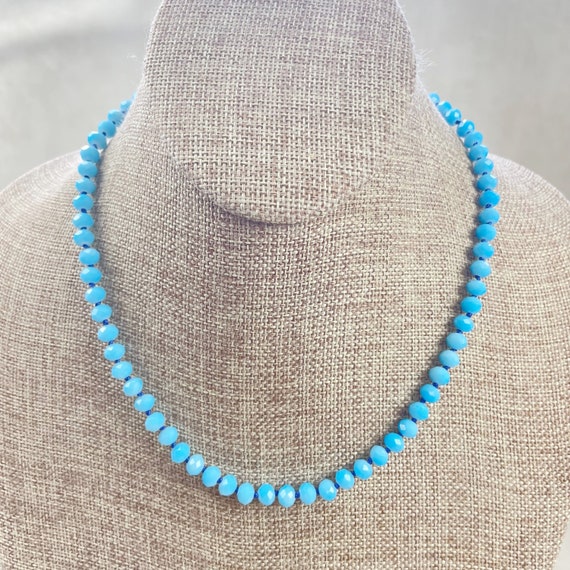 Barb// Blue Neon Crystal Beaded Handknotted Necklace (EPJ-NSBA10-BL)