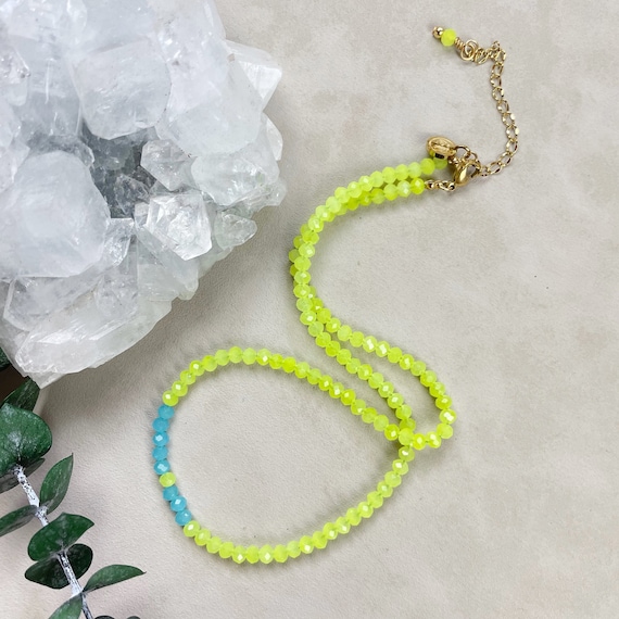 Mia// Limeade Crystal Beaded Delicate Necklace (EPJ-NSBA11-LA)