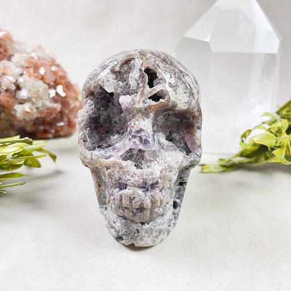 Purple Quartz Druzy Skull Carving (EPJ-HDS11-3)