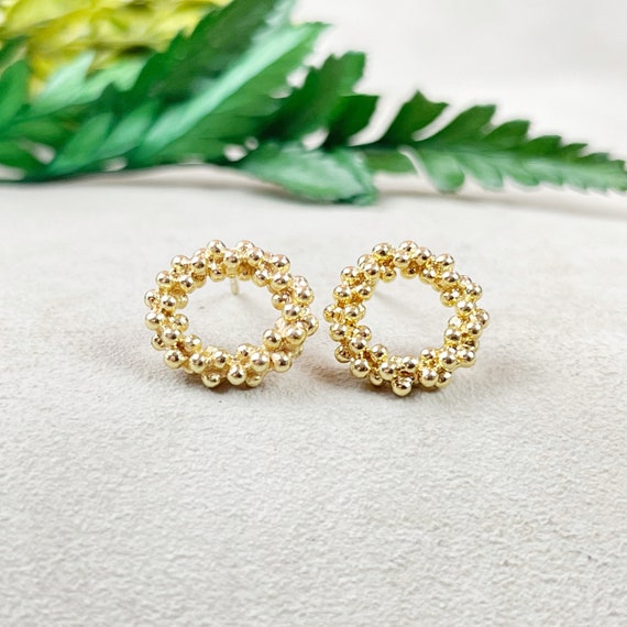 Simple Gold Round Bubble Stud Earrings, Gold Small Geometric Stud Earrings, Delicate Dainty Studs (EPJ-EB20ABA12)